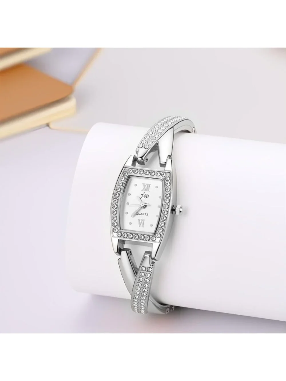 Women's Silver Rhinestone Bling Iced Out Bracelet Stainless Steel Band Watch